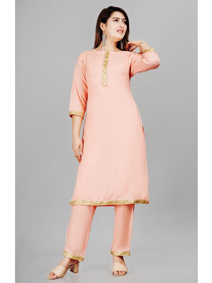     			NUPITAL Viscose Embellished Kurti With Pants Women's Stitched Salwar Suit - Pink ( Pack of 1 )