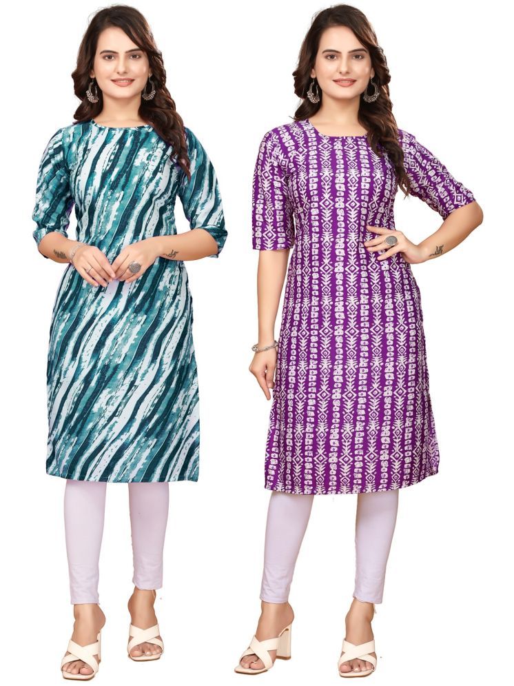     			PEAFOWL INCORPORATION Crepe Printed Straight Women's Kurti - Navy Blue,Green ( Pack of 2 )