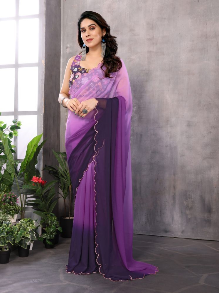     			Rangita Georgette Dyed Saree With Blouse Piece - Purple ( Pack of 1 )