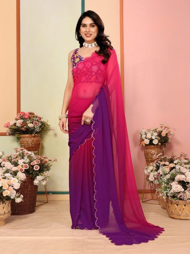     			Rangita Georgette Dyed Saree With Blouse Piece - Magenta,Multicolor ( Pack of 1 )