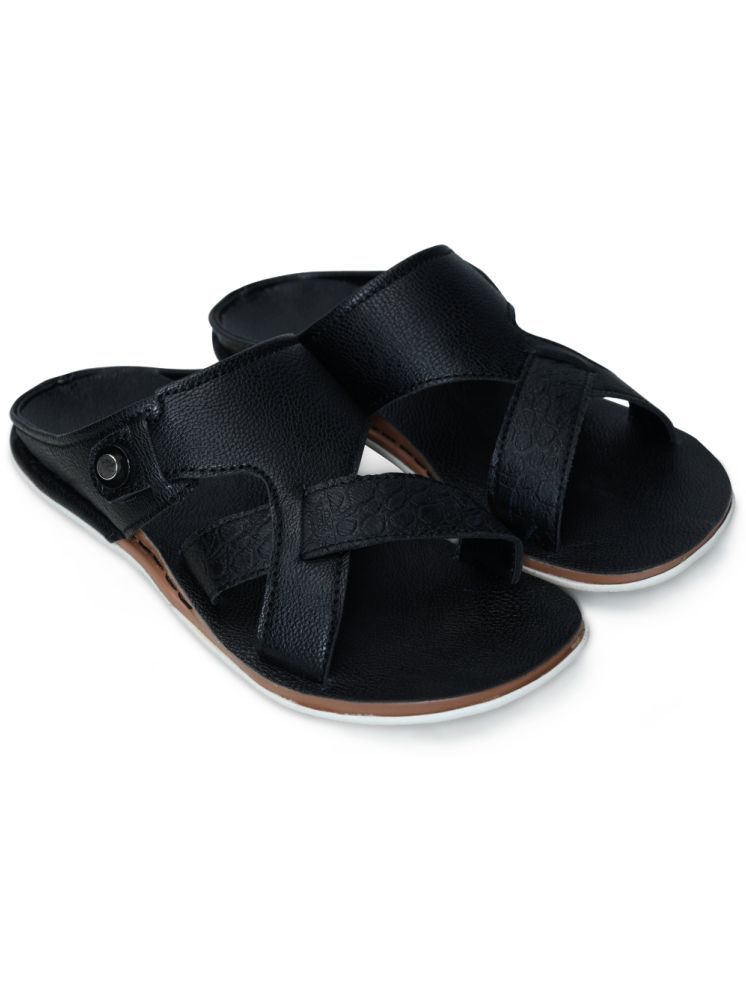     			STEPFOX Black Men's Leather Slipper