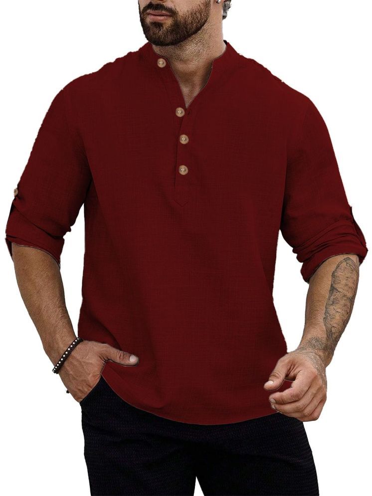     			ViraVesh Maroon Cotton Men's Shirt Style Kurta ( Pack of 1 )