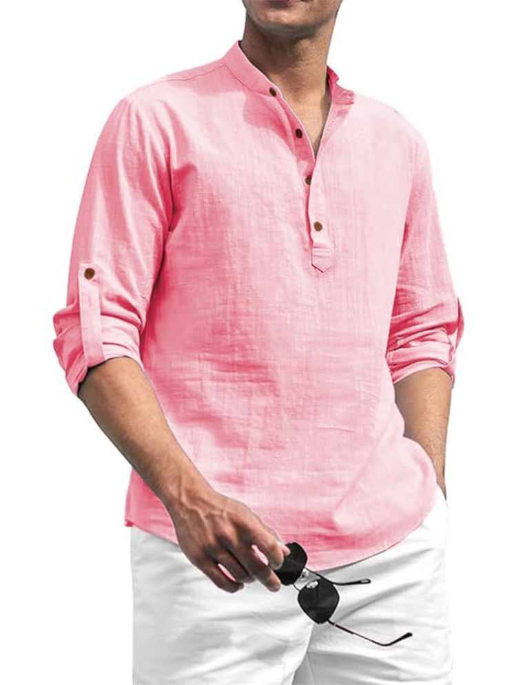     			ViraVesh Peach Cotton Men's Shirt Style Kurta ( Pack of 1 )