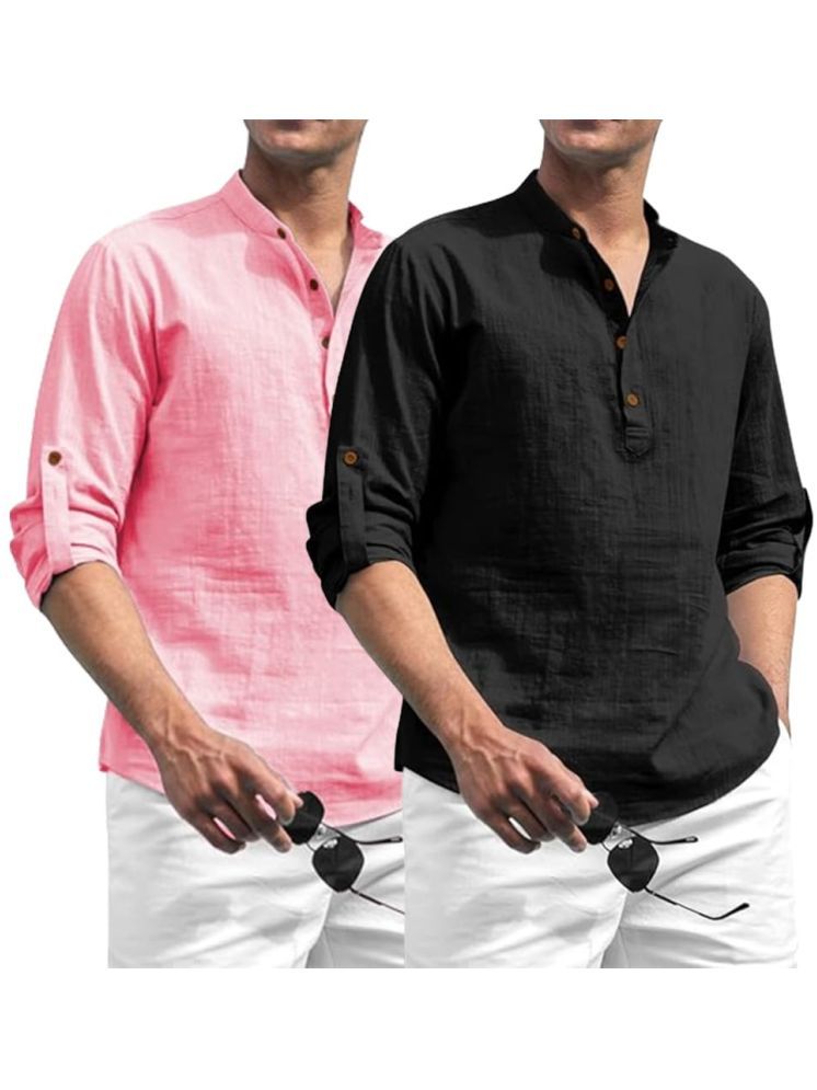     			ViraVesh Peach Cotton Men's Shirt Style Kurta ( Pack of 2 )