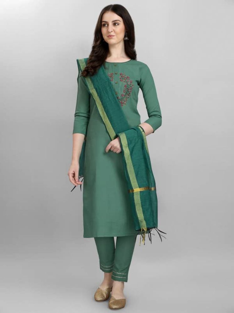     			VredeVogel Cotton Embroidered Kurti With Pants Women's Stitched Salwar Suit - Green ( Pack of 1 )