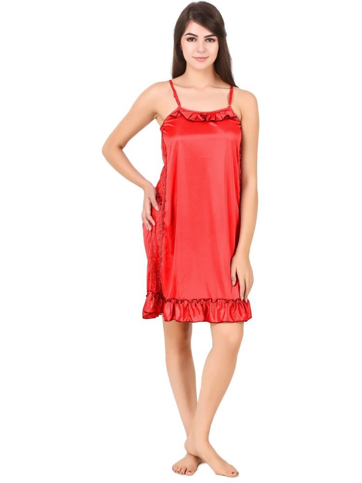     			YUZU Red Satin Women's Nightwear Nighty & Night Gowns ( Pack of 1 )