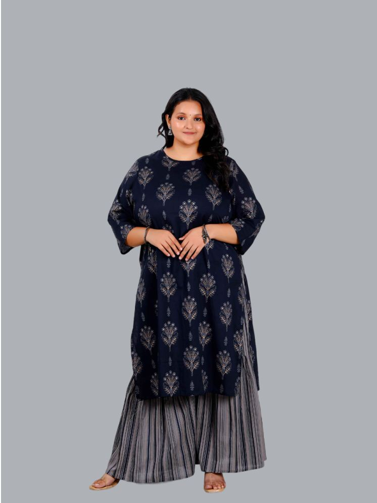     			miravan Cotton Printed Kurti With Sharara And Gharara Women's Stitched Salwar Suit - Blue ( Pack of 1 )