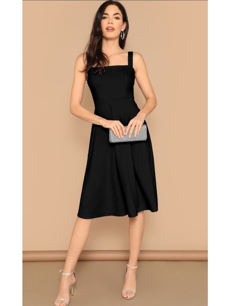     			rixry Rayon Solid Midi Women's A-line Dress - Black ( Pack of 1 )