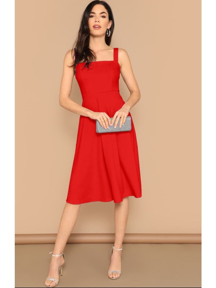     			rixry Rayon Solid Midi Women's A-line Dress - Red ( Pack of 1 )