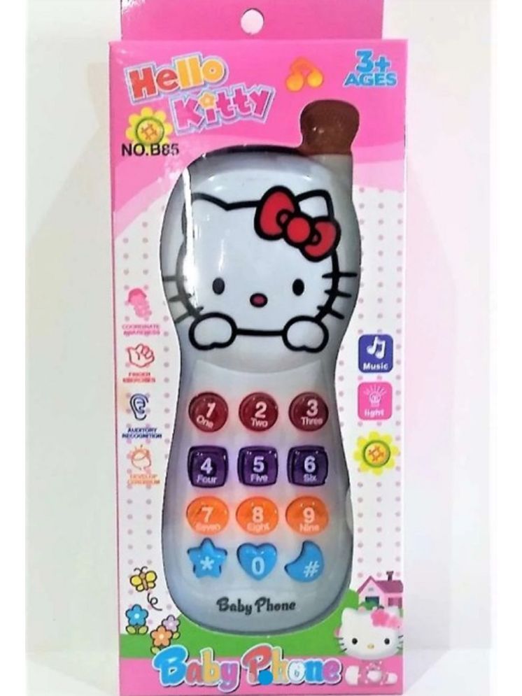     			1622Y-YESKART White Musical and Lights Cute Hello kitty Baby Phone Toy Pack of 1 PCS