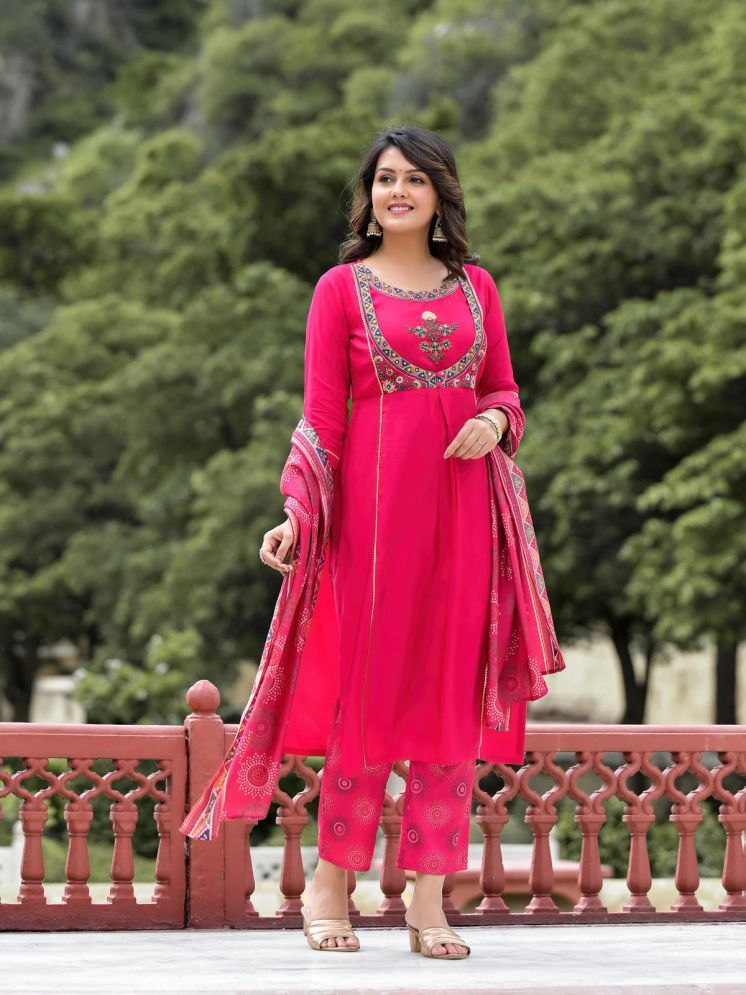     			Juniper Viscose Solid Kurti With Pants Women's Stitched Salwar Suit - Pink ( Pack of 3 )