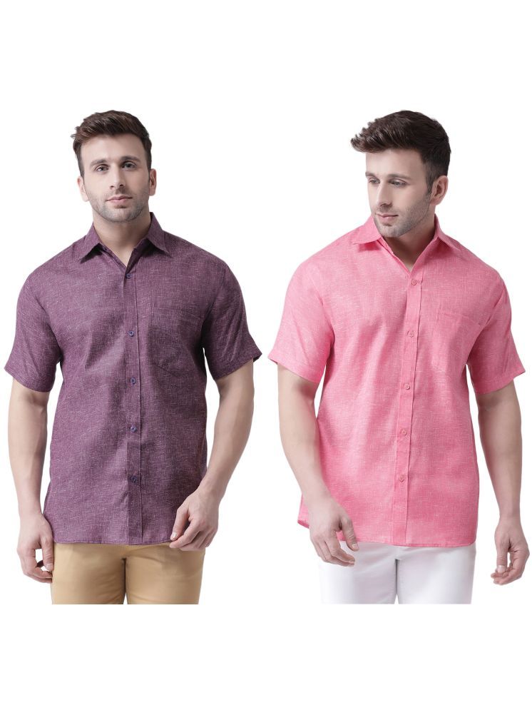     			KLOSET By RIAG Cotton Blend Regular Fit Self Design Half Sleeves Men's Casual Shirt - Pink ( Pack of 2 )