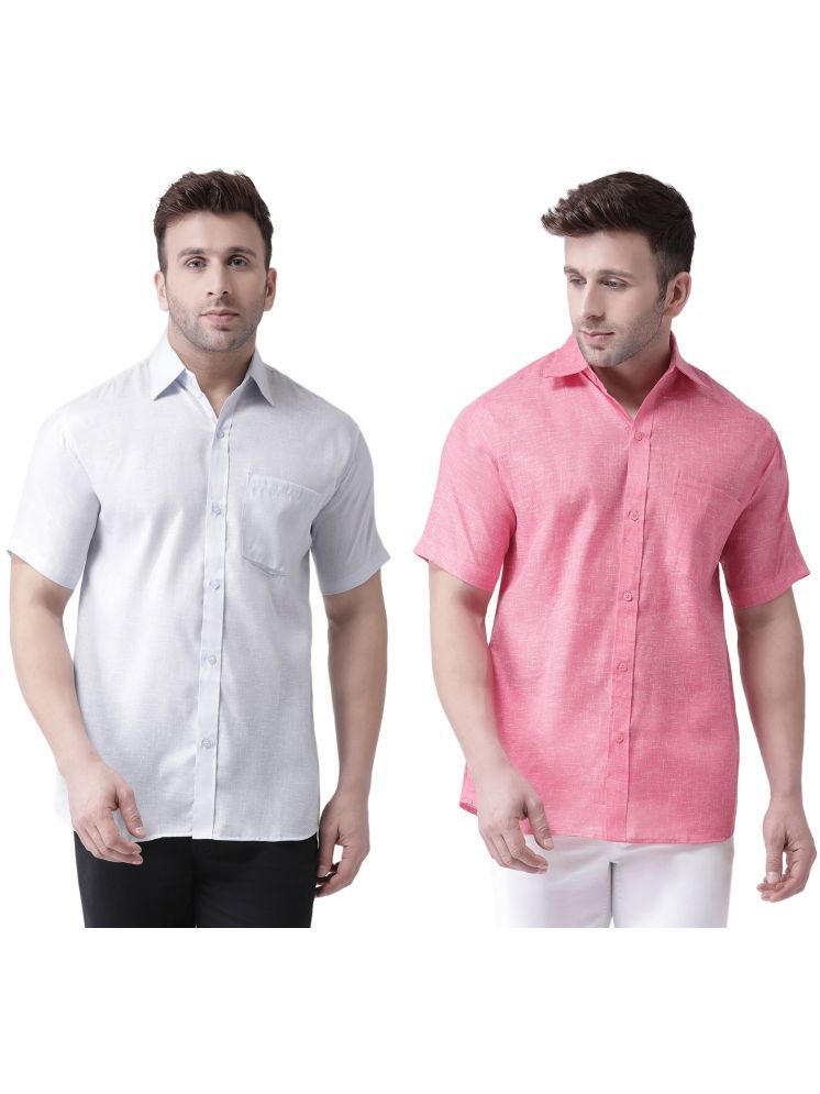     			KLOSET By RIAG Cotton Blend Regular Fit Self Design Half Sleeves Men's Casual Shirt - Pink ( Pack of 2 )