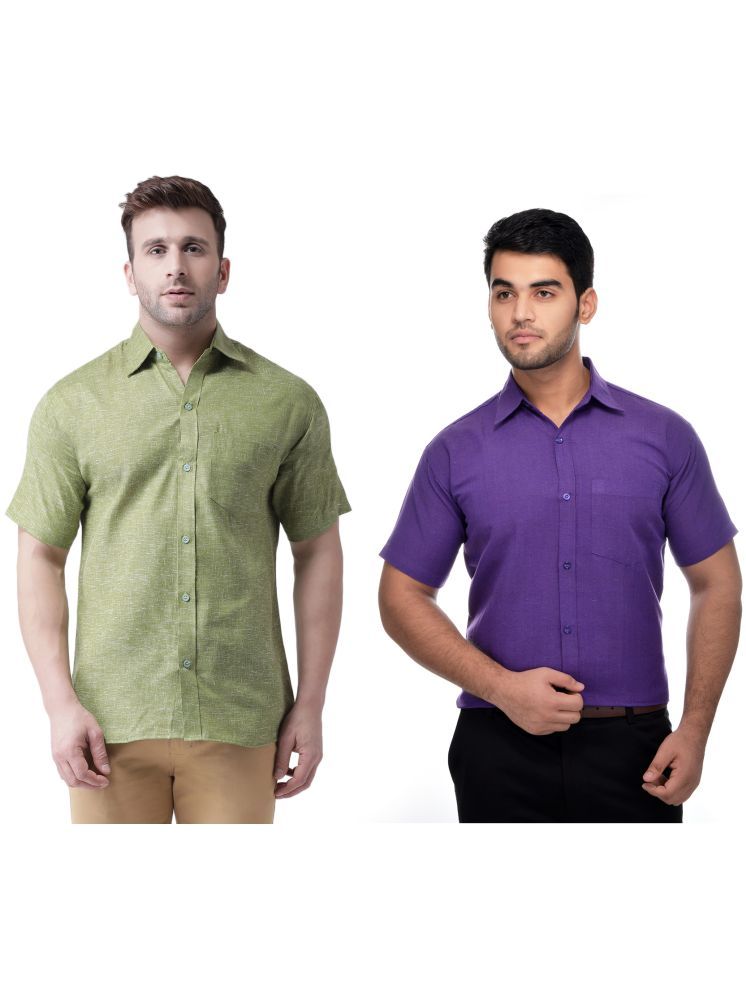     			KLOSET By RIAG Cotton Blend Regular Fit Solids Half Sleeves Men's Casual Shirt - Purple ( Pack of 2 )