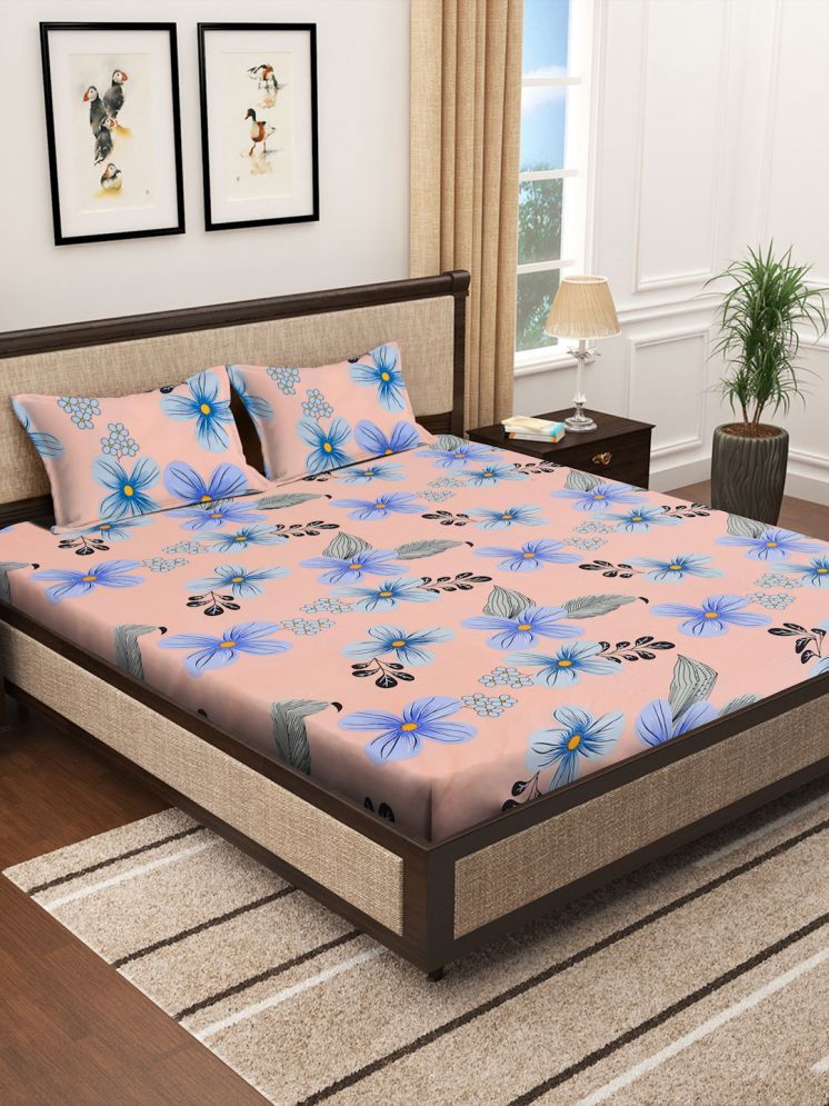     			Klotthe Poly Cotton Floral Printed 1 Double with 2 Pillow Covers - Multicolor