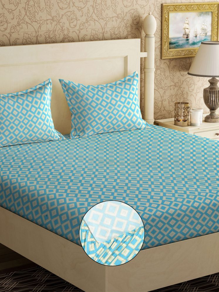     			Klotthe Poly Cotton Geometric Printed 1 Double with 2 Pillow Covers - Turquoise