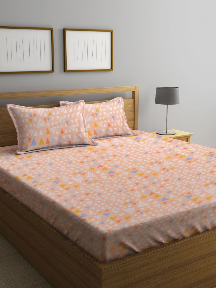     			Klotthe Poly Cotton Geometric Printed 1 Double with 2 Pillow Covers - Peach