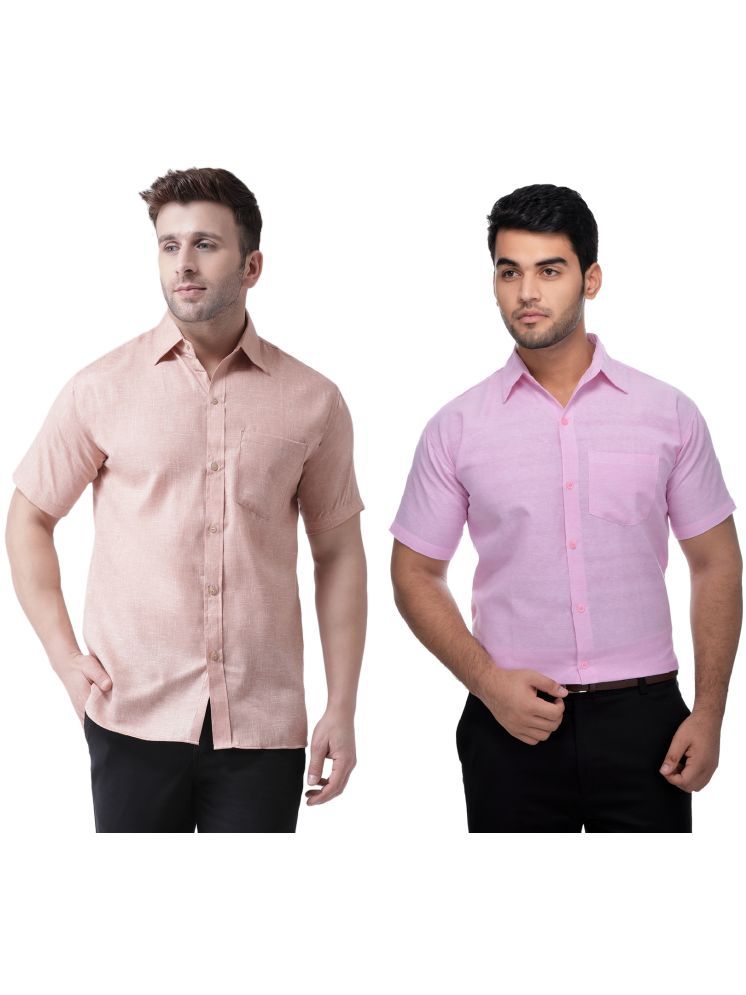     			RIAG Cotton Blend Regular Fit Self Design Half Sleeves Men's Casual Shirt - Pink ( Pack of 2 )