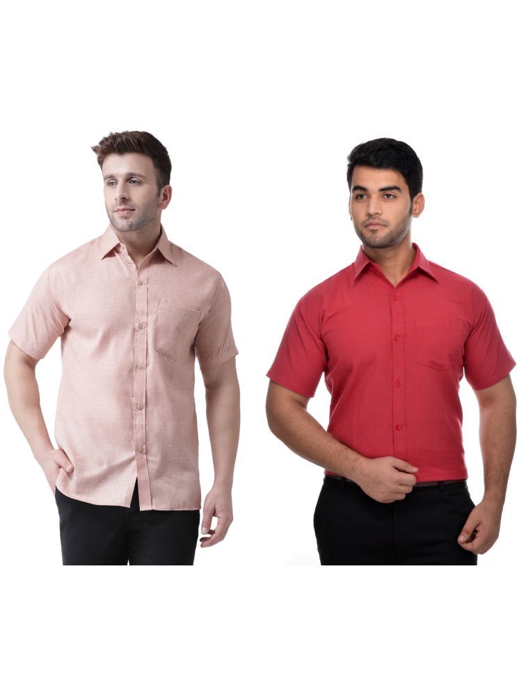     			RIAG Cotton Blend Regular Fit Self Design Half Sleeves Men's Casual Shirt - Red ( Pack of 2 )