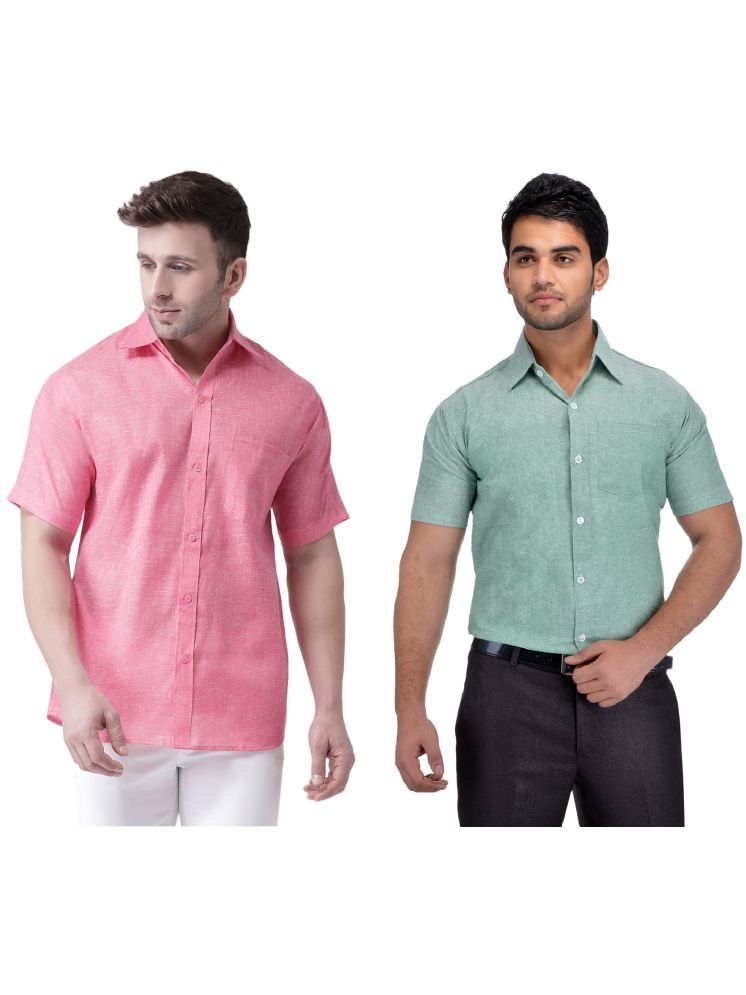     			RIAG Cotton Blend Regular Fit Self Design Half Sleeves Men's Casual Shirt - Green ( Pack of 2 )