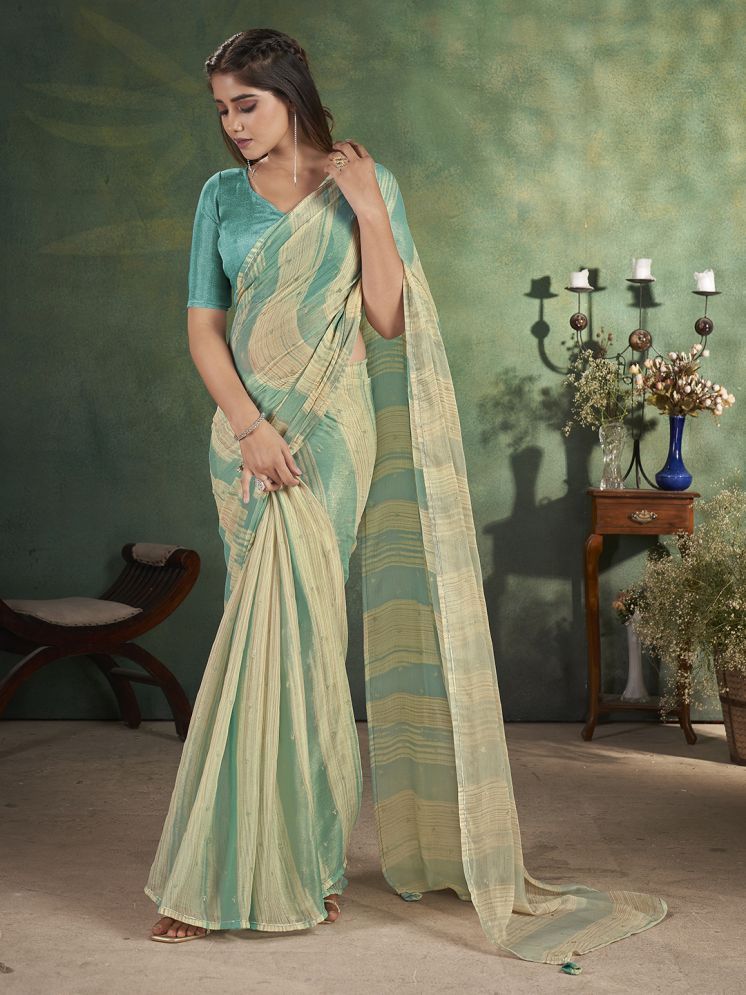     			Rekha Maniyar Chiffon Striped Saree With Blouse Piece - Mint Green ( Pack of 1 )