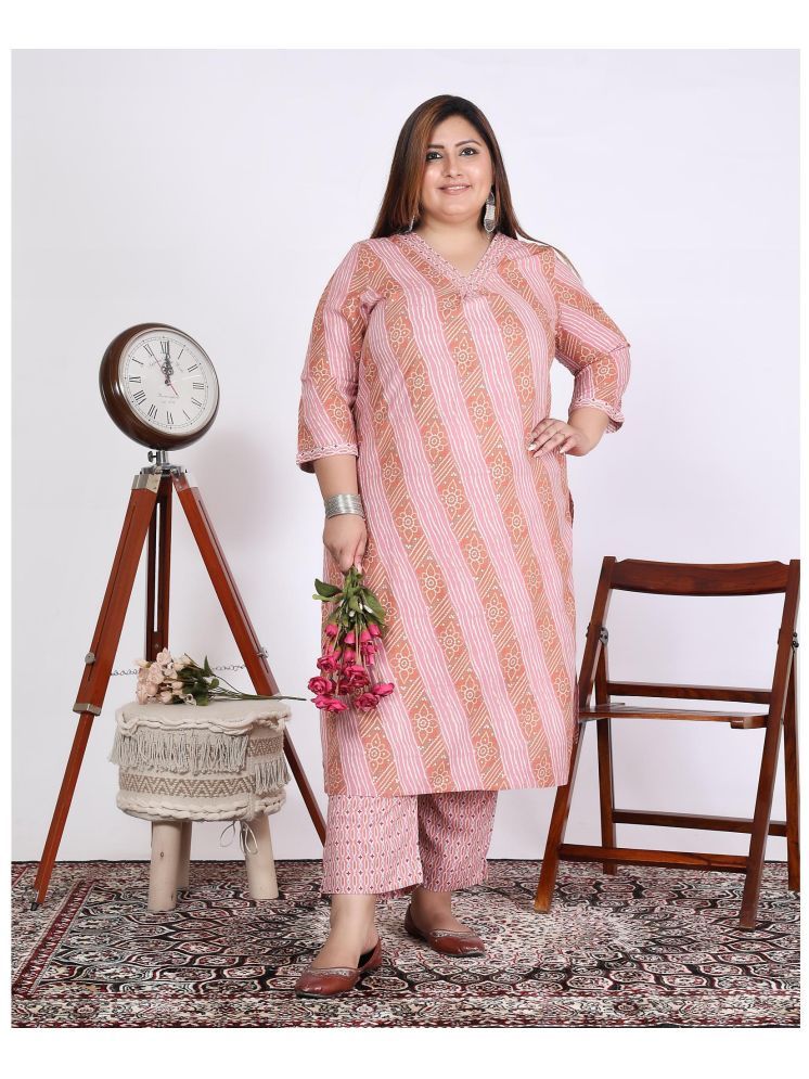     			Vashineh Cotton Silk Printed Kurti With Pants Women's Stitched Salwar Suit - Pink ( Pack of 1 )