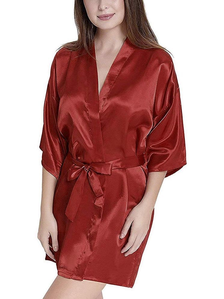     			YUZU Maroon Satin Women's Nightwear Robes ( Pack of 1 )