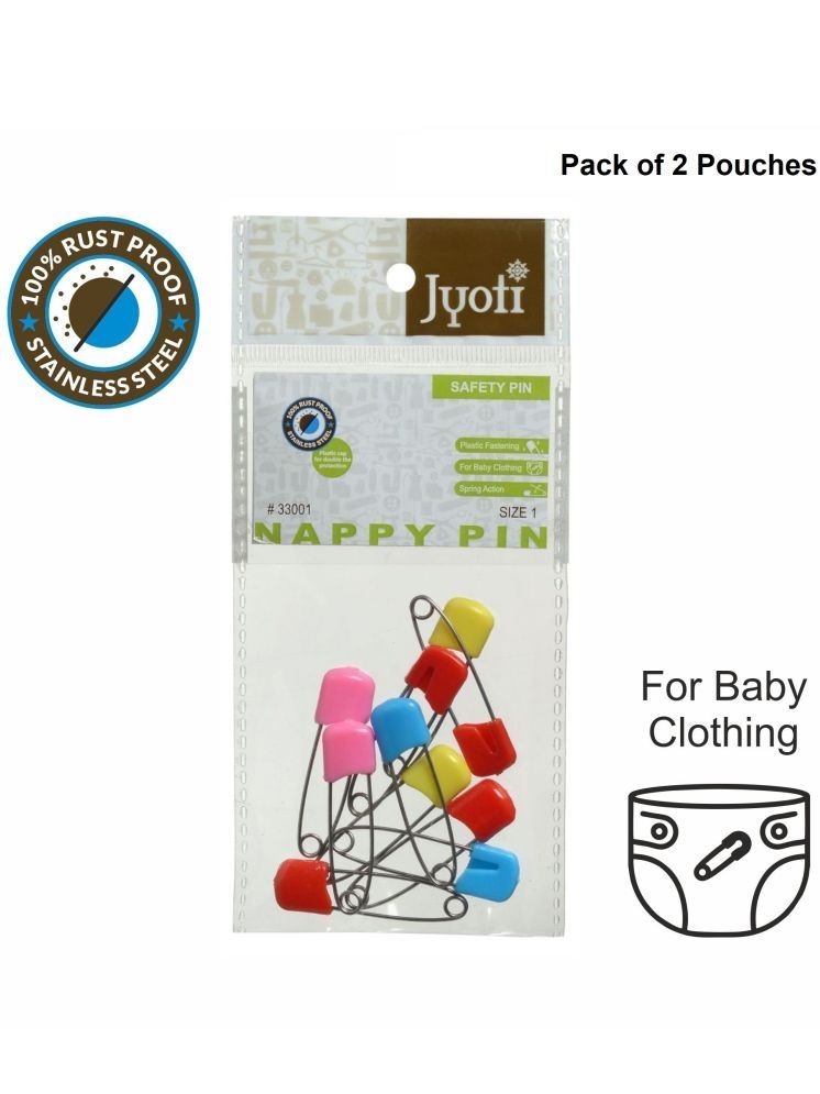     			Jyoti 33001 Safety Pins - Colored Finish Plastic + Steel Pins, Rust Resistant, Heavy Duty Variety Pack, Perfect for Clothes, Sewing, (10 Multicolored Plastic Head Pins in a Card) Size 1 - Pack of 2