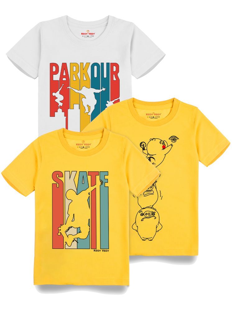     			KIDDY VIDDY Pack of 3 Boys Cotton T-Shirt ( Yellow )