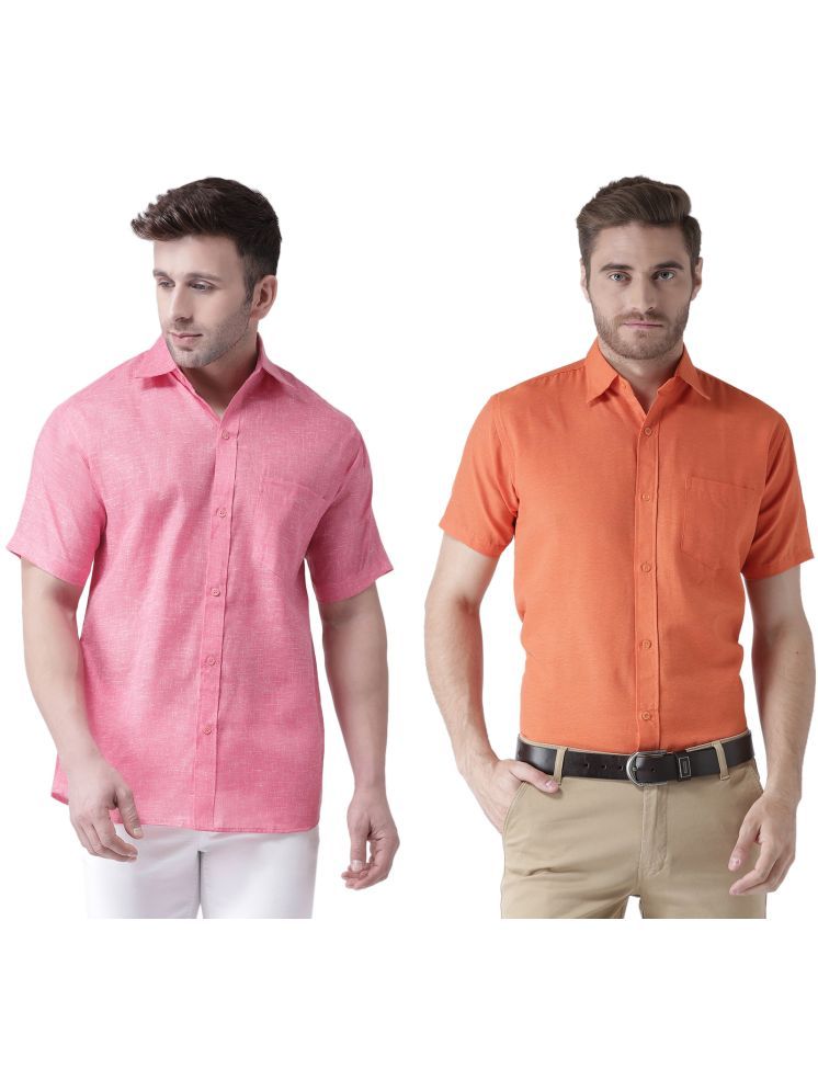     			KLOSET By RIAG Cotton Blend Regular Fit Solids Half Sleeves Men's Casual Shirt - Orange ( Pack of 2 )