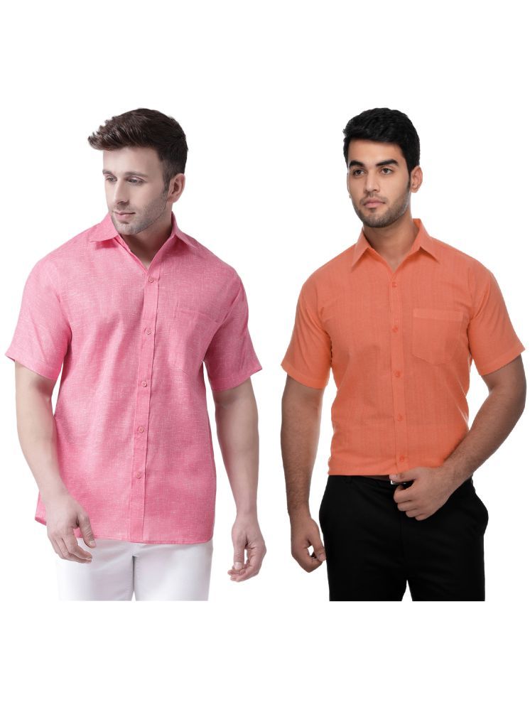     			KLOSET By RIAG Cotton Blend Regular Fit Solids Half Sleeves Men's Casual Shirt - Orange ( Pack of 2 )