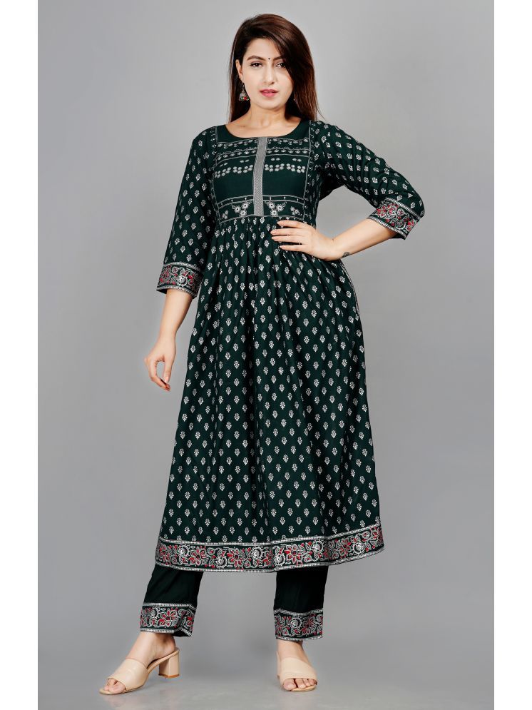     			SIPET Rayon Printed Kurti With Pants Women's Stitched Salwar Suit - Green ( Pack of 1 )