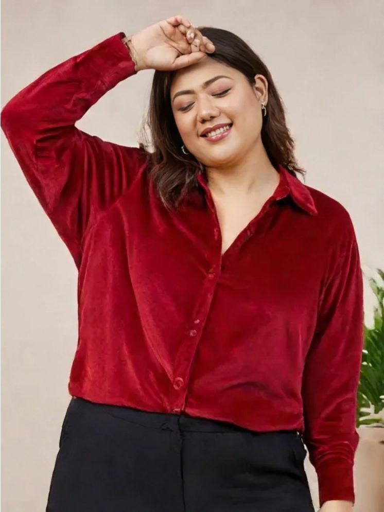     			plusperfaction Maroon Velvet Women's Shirt Style Top ( Pack of 1 )