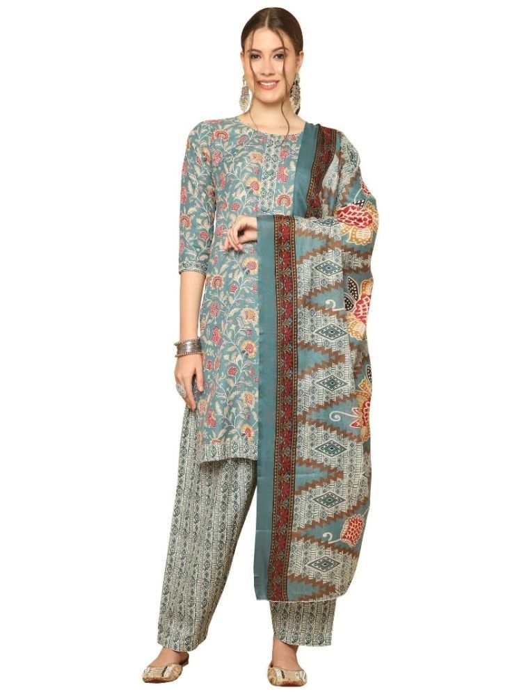     			wonder weave Cotton Blend Printed Kurti With Patiala Women's Stitched Salwar Suit - Green ( Pack of 1 )