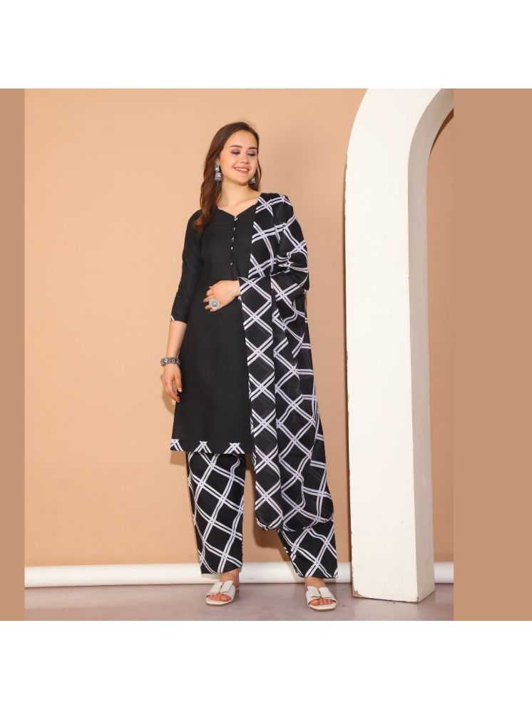     			wonder weave Cotton Blend Printed Kurti With Patiala Women's Stitched Salwar Suit - Black ( Pack of 1 )