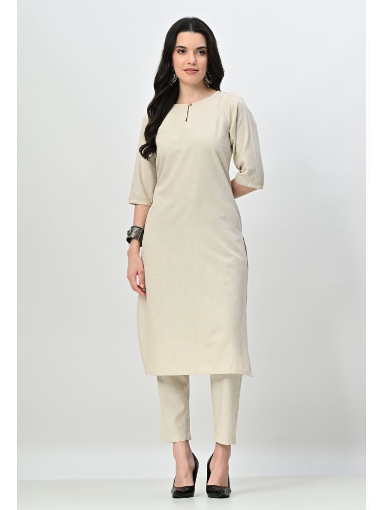     			ALL WAYS YOU Cotton Blend Self Design Kurti With Pants Women's Stitched Salwar Suit - Cream ( Pack of 1 )