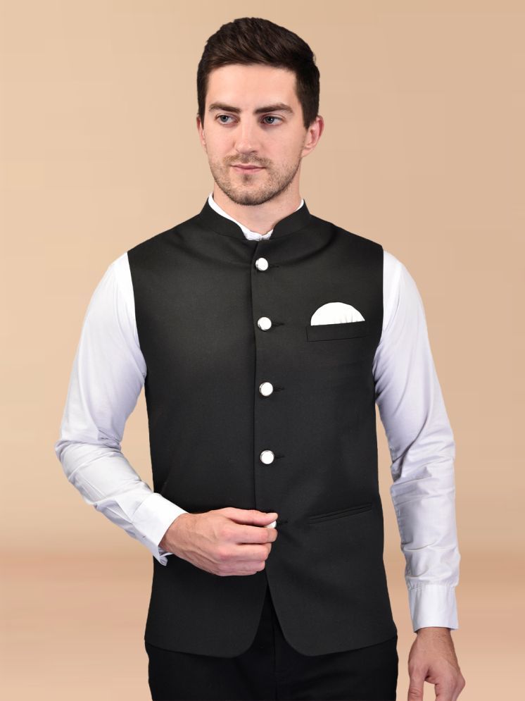     			BOWLIFESTYLE Black Cotton Blend Men's Nehru Jacket ( Pack of 1 )