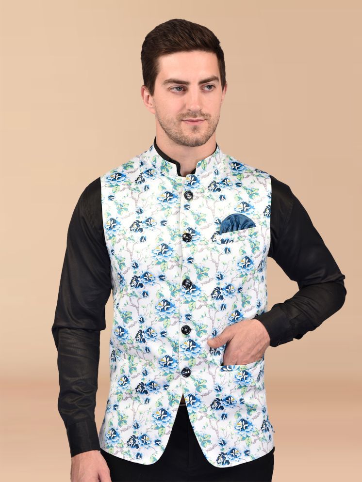     			BOWLIFESTYLE Blue Cotton Blend Men's Nehru Jacket ( Pack of 1 )