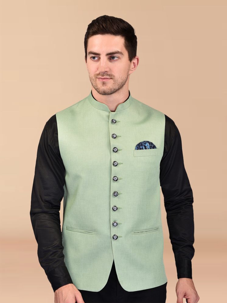     			BOWLIFESTYLE Green Cotton Blend Men's Nehru Jacket ( Pack of 1 )