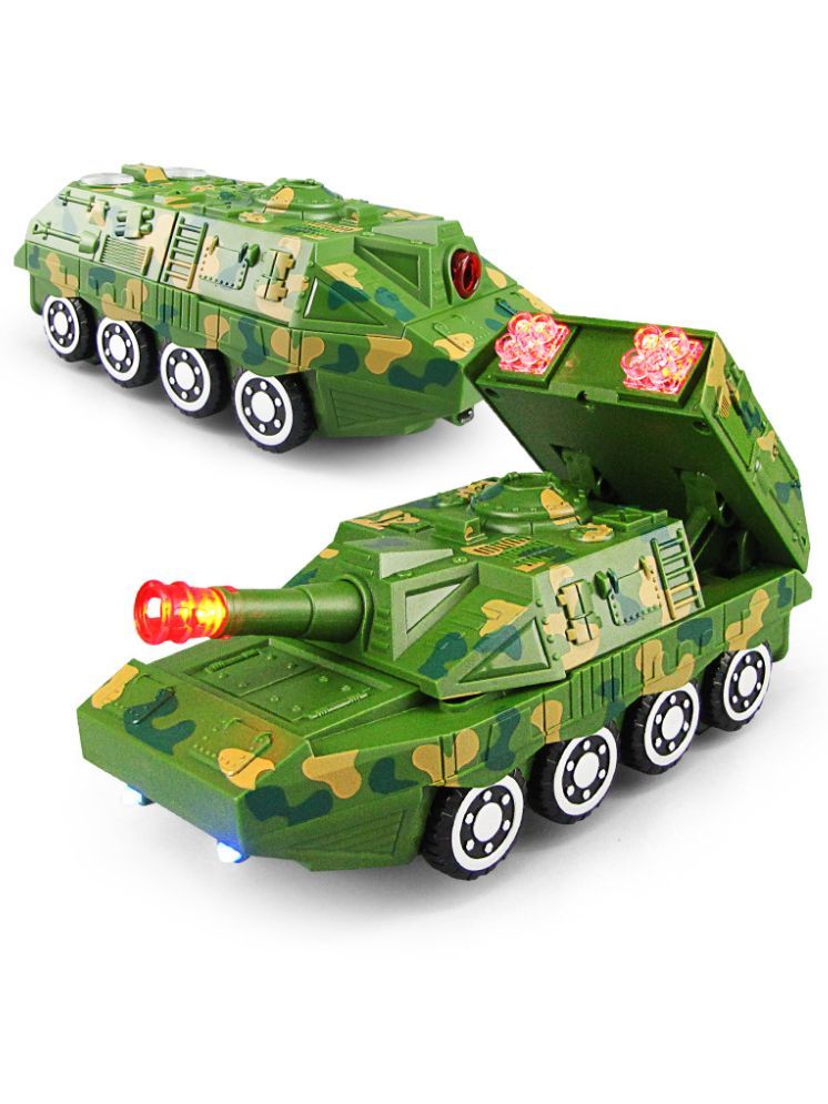     			Bluebell Deformation Combat Tank with Movable Rocket Launcher and Movable Multi Functional Toy with Ligh