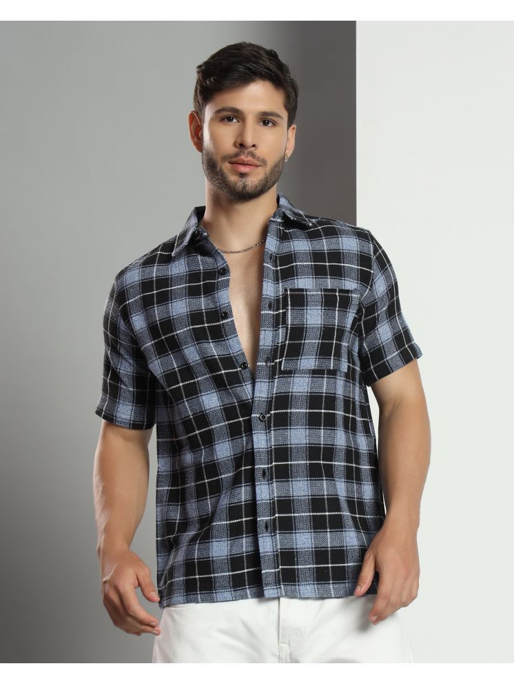     			Chimpaaanzee Cotton Blend Regular Fit Checks Half Sleeves Men's Casual Shirt - Black ( Pack of 1 )