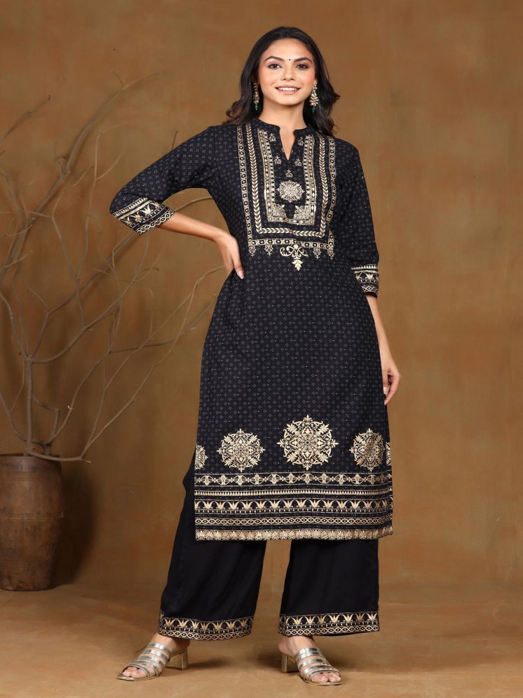     			Juniper Rayon Printed Straight Women's Kurti - Black ( Pack of 1 )