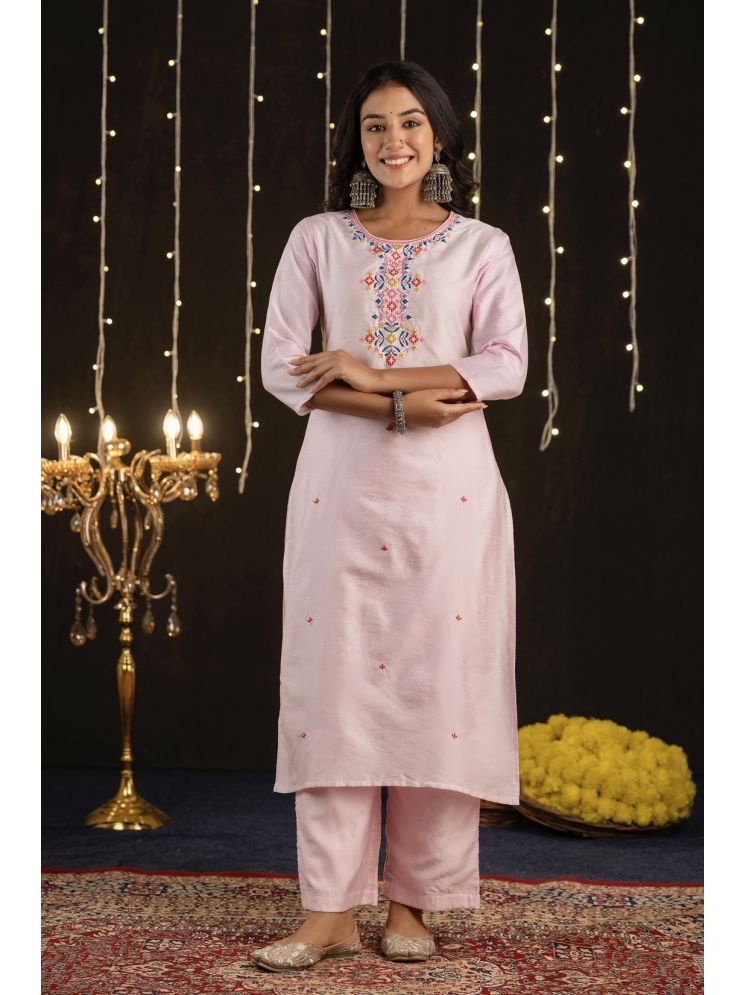     			Kohsh Silk Embroidered Straight Women's Kurti - Pink ( Pack of 1 )