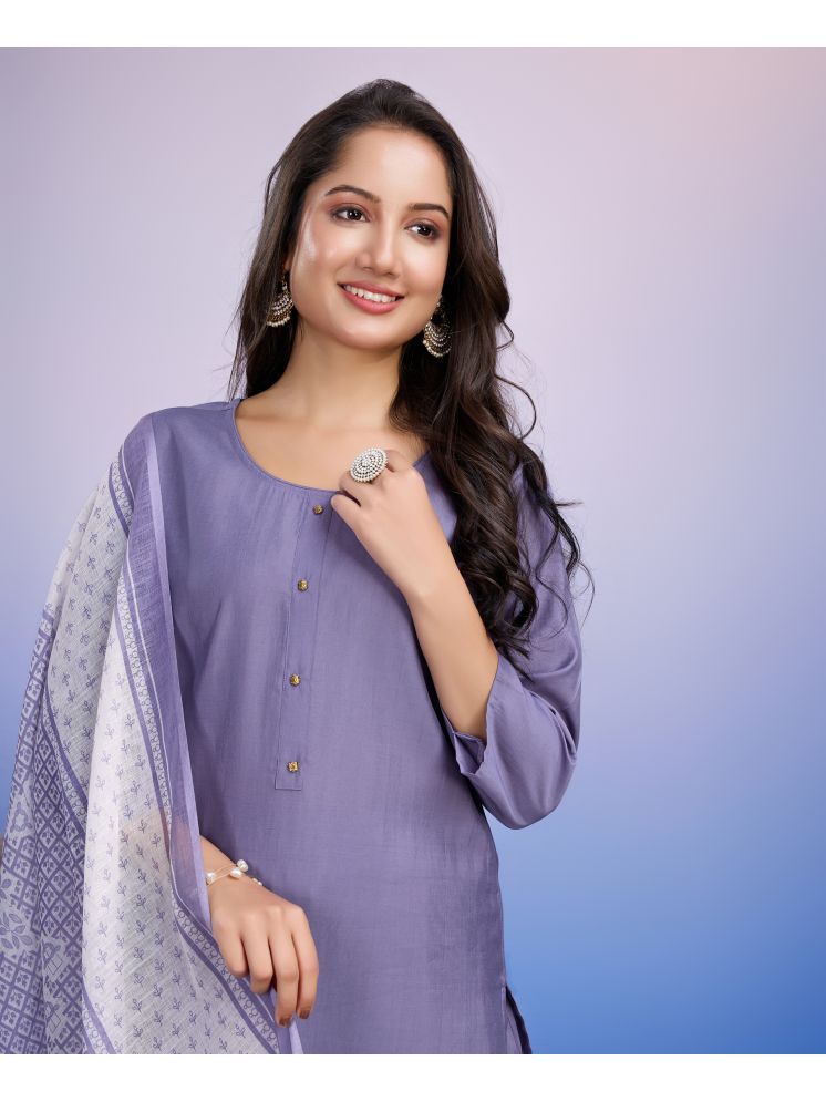     			MOJILAA Silk Blend Solid Kurti With Salwar Women's Stitched Salwar Suit - Lavender ( Pack of 1 )