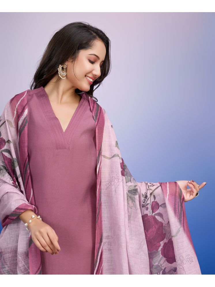     			MOJILAA Silk Blend Solid Kurti With Pants Women's Stitched Salwar Suit - Mauve ( Pack of 1 )