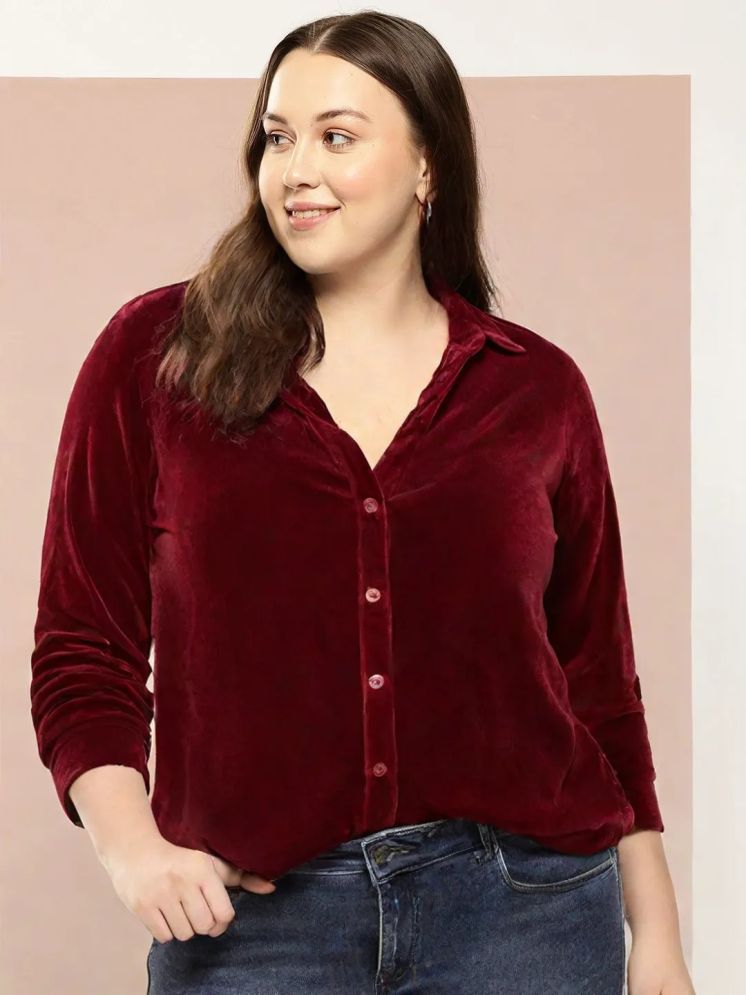     			PLUS PARADISE Maroon Velvet Women's Shirt Style Top ( Pack of 1 )