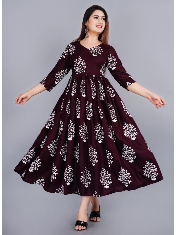     			SIPET Rayon Printed Anarkali Women's Kurti - Wine ( Pack of 1 )