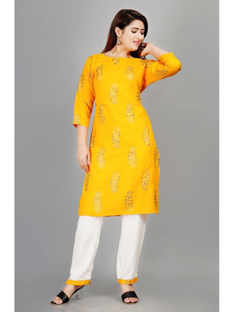     			SIPET Rayon Printed Kurti With Pants Women's Stitched Salwar Suit - Yellow ( Pack of 1 )