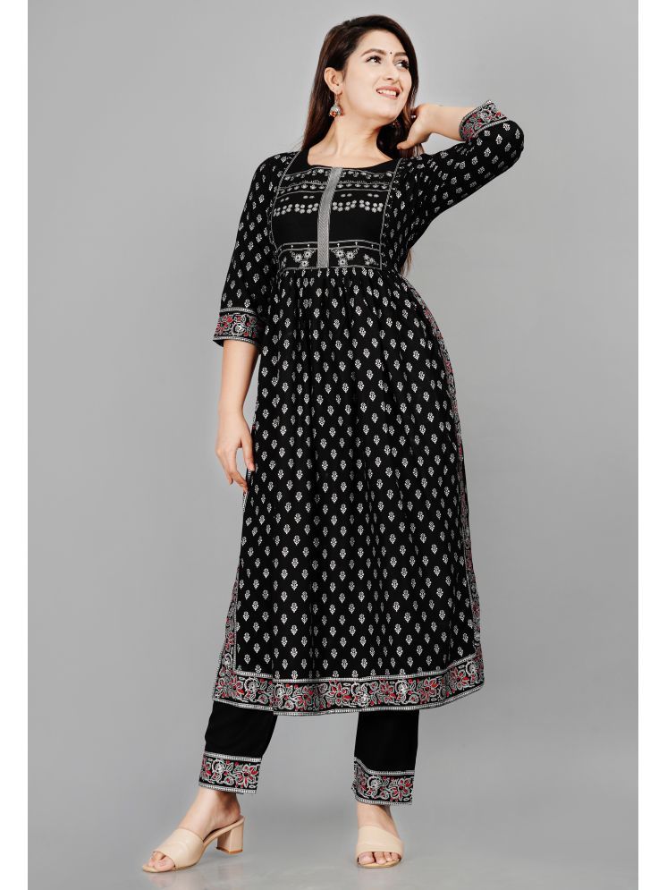     			SIPET Rayon Printed Kurti With Pants Women's Stitched Salwar Suit - Black ( Pack of 1 )