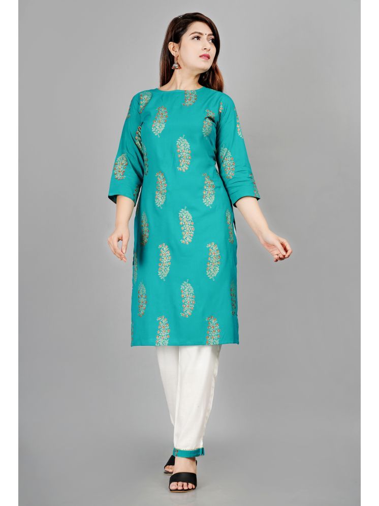     			SIPET Rayon Printed Kurti With Pants Women's Stitched Salwar Suit - Turquoise ( Pack of 1 )